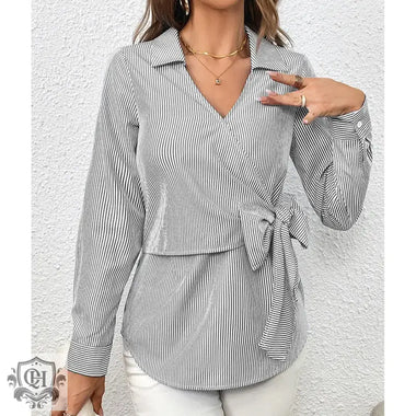 Women Clothing Vertical Stripes Slimming Bundle Long Sleeved Women Shirt Shirt Top Women - Quality Home Clothing| Beauty