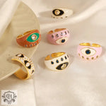 18K gold hip hop vintage devil eye inlaid zircon design open ring - QH Clothing