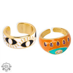 18K gold hip hop vintage devil eye inlaid zircon design open ring - QH Clothing