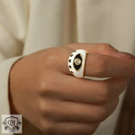 18K gold hip hop vintage devil eye inlaid zircon design open ring - QH Clothing