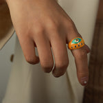 18K gold hip hop vintage devil eye inlaid zircon design open ring - QH Clothing