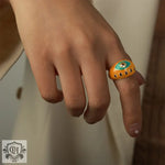 18K gold hip hop vintage devil eye inlaid zircon design open ring - QH Clothing