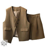 Waffle Set Women  Spring V neck Outerwear Vest Shorts Two Piece Set - Quality Home Clothing| Beauty