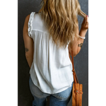 White Button Split Neck Ruffled Trim Tank Top - Tops/Tank Tops