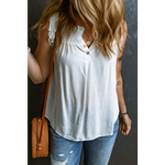 White Button Split Neck Ruffled Trim Tank Top - Tops/Tank Tops