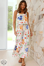 White Colorful Printed Square Neck Tank and Wide Leg Pants Set - Two Piece Sets/Pant Sets