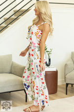 White Colorful Printed Square Neck Tank and Wide Leg Pants Set - Two Piece Sets/Pant Sets