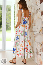 White Colorful Printed Square Neck Tank and Wide Leg Pants Set - Two Piece Sets/Pant Sets