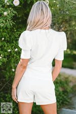 White Puff-Sleeve Romper with Shorts in White Colorful Sequin Butterfly design, sizes available