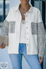 White Contrast Leopard Denim Jacket - Outerwear/Denim jackets