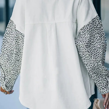 White Contrast Leopard Denim Jacket - Outerwear/Denim jackets