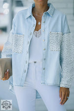 White Contrast Leopard Denim Jacket - Outerwear/Denim jackets