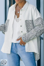 White Contrast Leopard Denim Jacket - White / S / 83% Cotton + 17% Polyester - Outerwear/Denim jackets