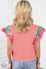 White Contrast Ricrac Floral Sleeve Top - Tops/Tops & Tees