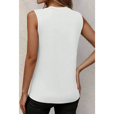 White Crew Neck Pleated Tank Top - Tops/Tank Tops