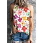 White Cute Floral Print Vest - White / S / 100% Polyester - Tops/Tank Tops