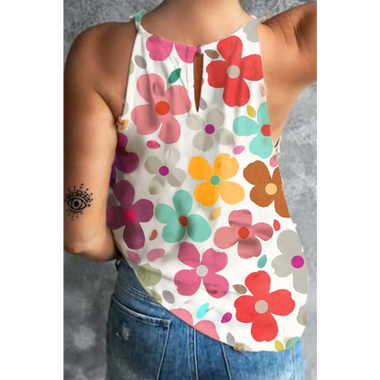 White Cute Floral Print Vest - Tops/Tank Tops