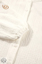 White Embroidered Textured Buttoned Crew Neck Shirt in Euro sizes with vertical stripes