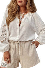 White cotton romper with lace sleeves and drawstring waist in euro sizes for relaxed fit