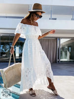 White Eyelet Embroidery Off Shoulder Dress QH Clothing Beauty