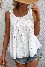 White Eyelet Embroidery Tank Top - White / S / 100% Cotton - Tops/Tank Tops