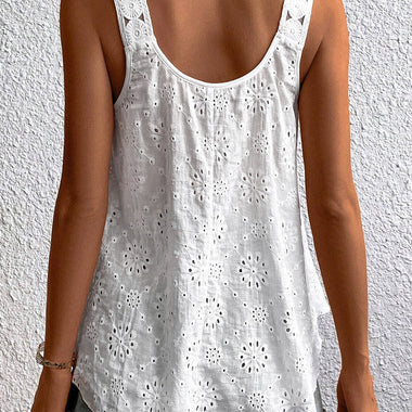 White Eyelet Embroidery Tank Top - Tops/Tank Tops