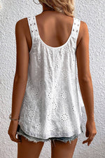 White Eyelet Embroidery Tank Top - Tops/Tank Tops