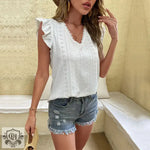 Tops Ruffled Short Sleeves White Shirt Women Summer - Quality Home Clothing| Beauty