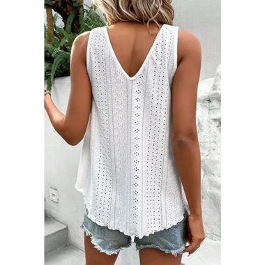 White Lace Crochet Splicing V Neck Loose Fit Tank Top - Tops/Tank Tops