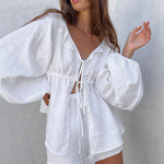 White Lantern Sleeve Two Piece Set - Clothing