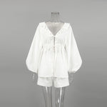 White Lantern Sleeve Two Piece Set - Clothing