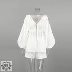 White Lantern Sleeve Two Piece Set - Clothing