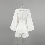 White Lantern Sleeve Two Piece Set - Clothing