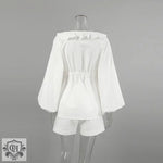 White Lantern Sleeve Two Piece Set - Clothing