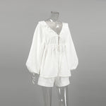 White Lantern Sleeve Two Piece Set - Clothing