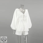 White Lantern Sleeve Two Piece Set - Clothing