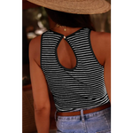 White Striped Print Ribbed Knit Sleeveless Top - Tops/Tank Tops