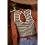 White Striped Print Ribbed Knit Sleeveless Top - Tops/Tank Tops