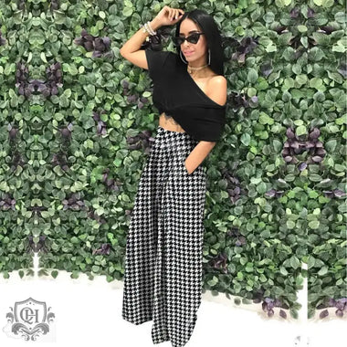 Personality Houndstooth Printed Flared Pants Wide Leg Casual Pants Autumn Winter Wide Leg Pants Plus Size - Quality Home Clothing| Beauty