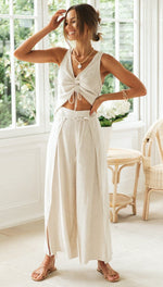 Wide Leg Split Trousers & Drawstring Top - S / Apricot - Clothing