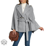 Winter Woolen Coat High Grade Collared Thin Strap Slim Fit Cloak Robe Jacket - S / grey - Clothing