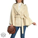 Winter Woolen Coat High Grade Collared Thin Strap Slim Fit Cloak Robe Jacket - S / Apricot - Clothing