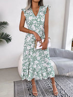 Spring Summer Casual Wooden Ear Floral Waist Slimming Maxi Dress Holiday Dress Women Clothing - Quality Home Clothing| Beauty