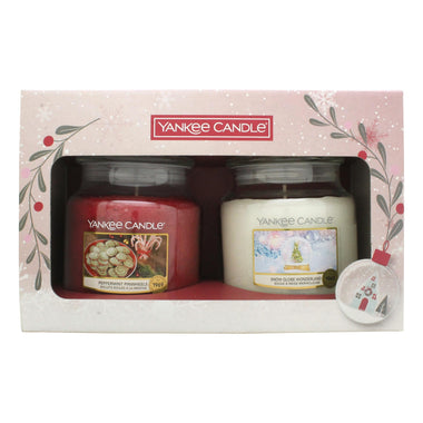 Yankee Candle Gift Set 411g Peppermint Pinwheels Candle + 411g Snow Globe Wonderland Candle - Shower & Body Care