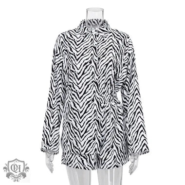 Zebra Print Shirt & Shorts Set - Clothing