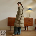 Zipper Snap on Half Turtleneck down Jacket Women Winter Warm Long Windproof Coat Three Dimensional Pocket Bread Coat