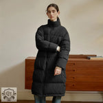 Zipper Snap on Half Turtleneck down Jacket Women Winter Warm Long Windproof Coat Three Dimensional Pocket Bread Coat