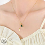 Exquisite Zircon Square Pendant Necklace with Tassel Design -  QH Clothing