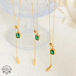 Exquisite Zircon Square Pendant Necklace with Tassel Design -  QH Clothing