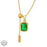 Exquisite Zircon Square Pendant Necklace with Tassel Design -  QH Clothing